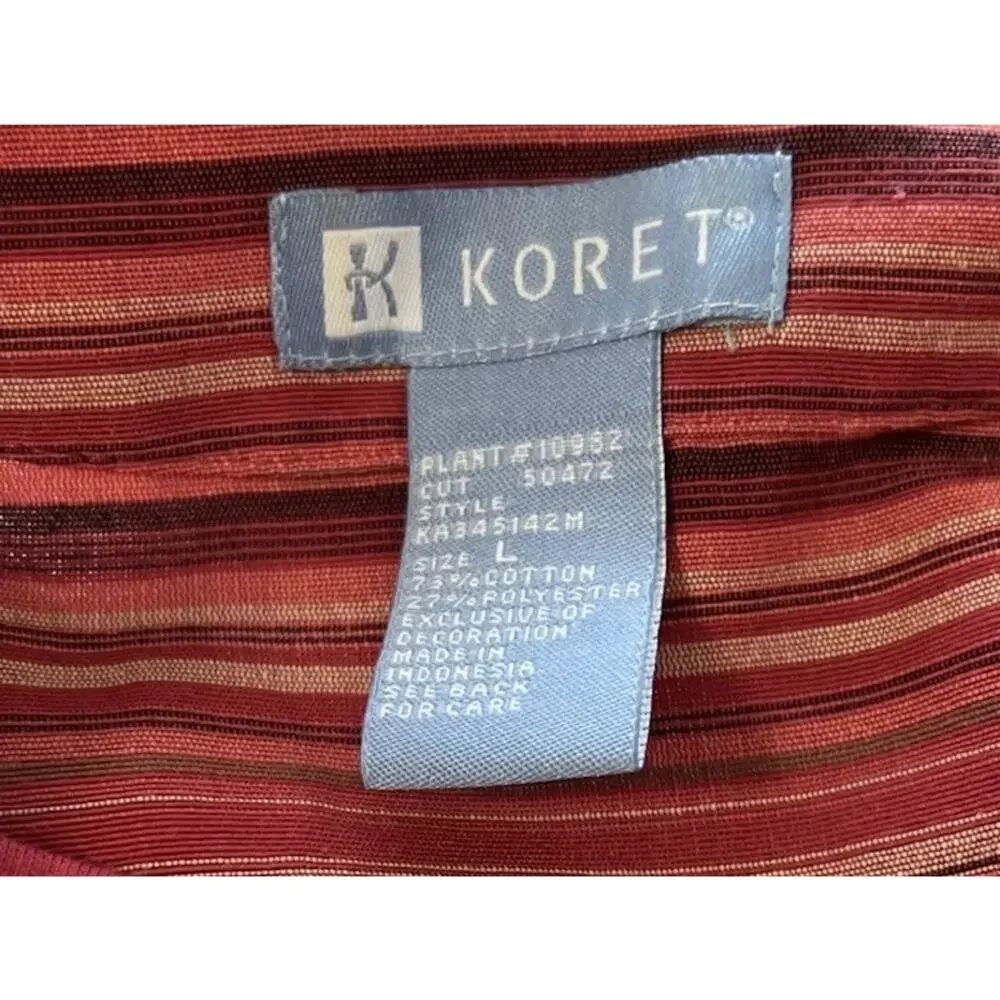 KORET Top size L Embroidered Heart Button Light Jacket Red Stripe Cotton Blend